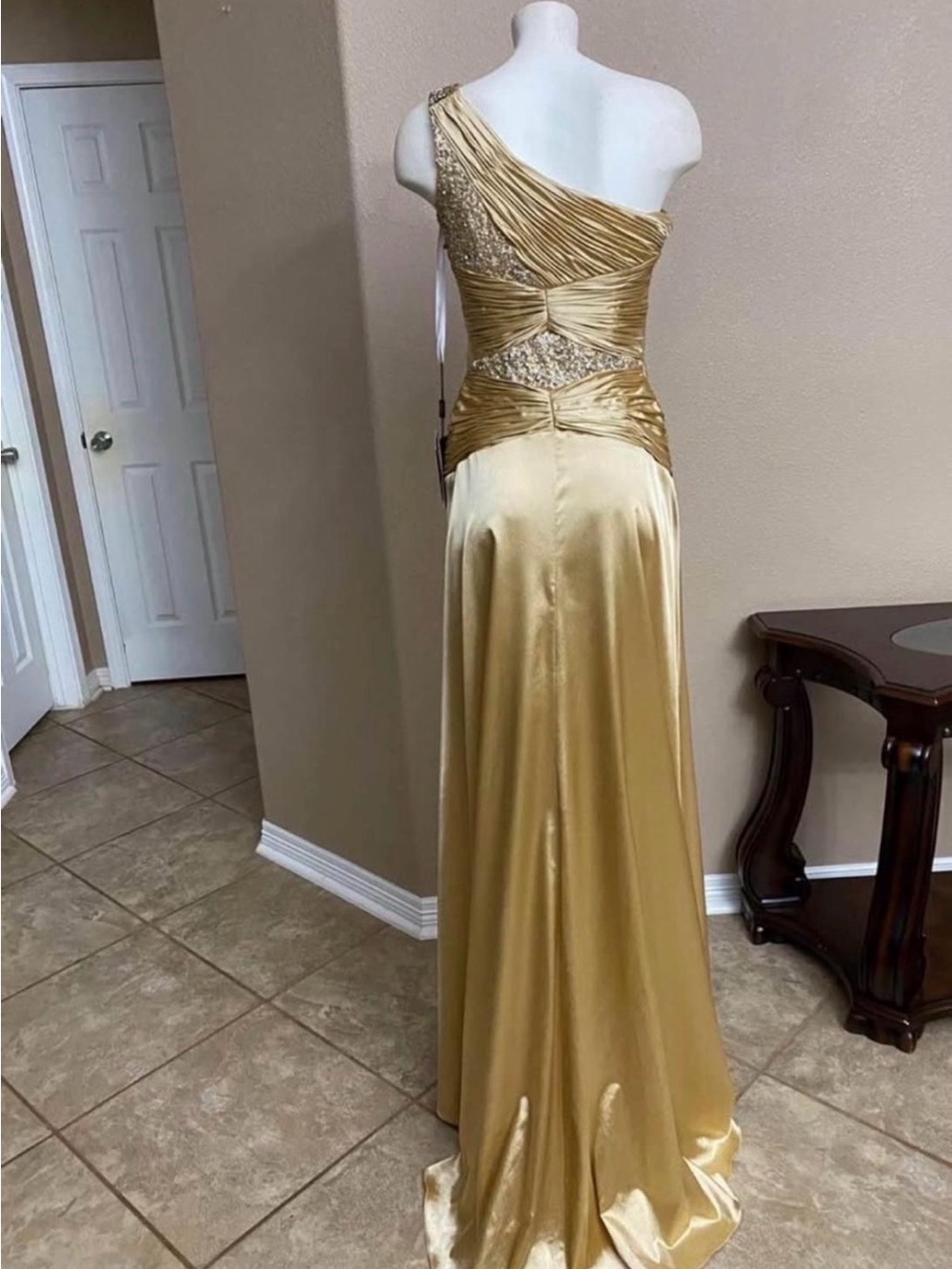 Gold One-Shoulder Evening Gown